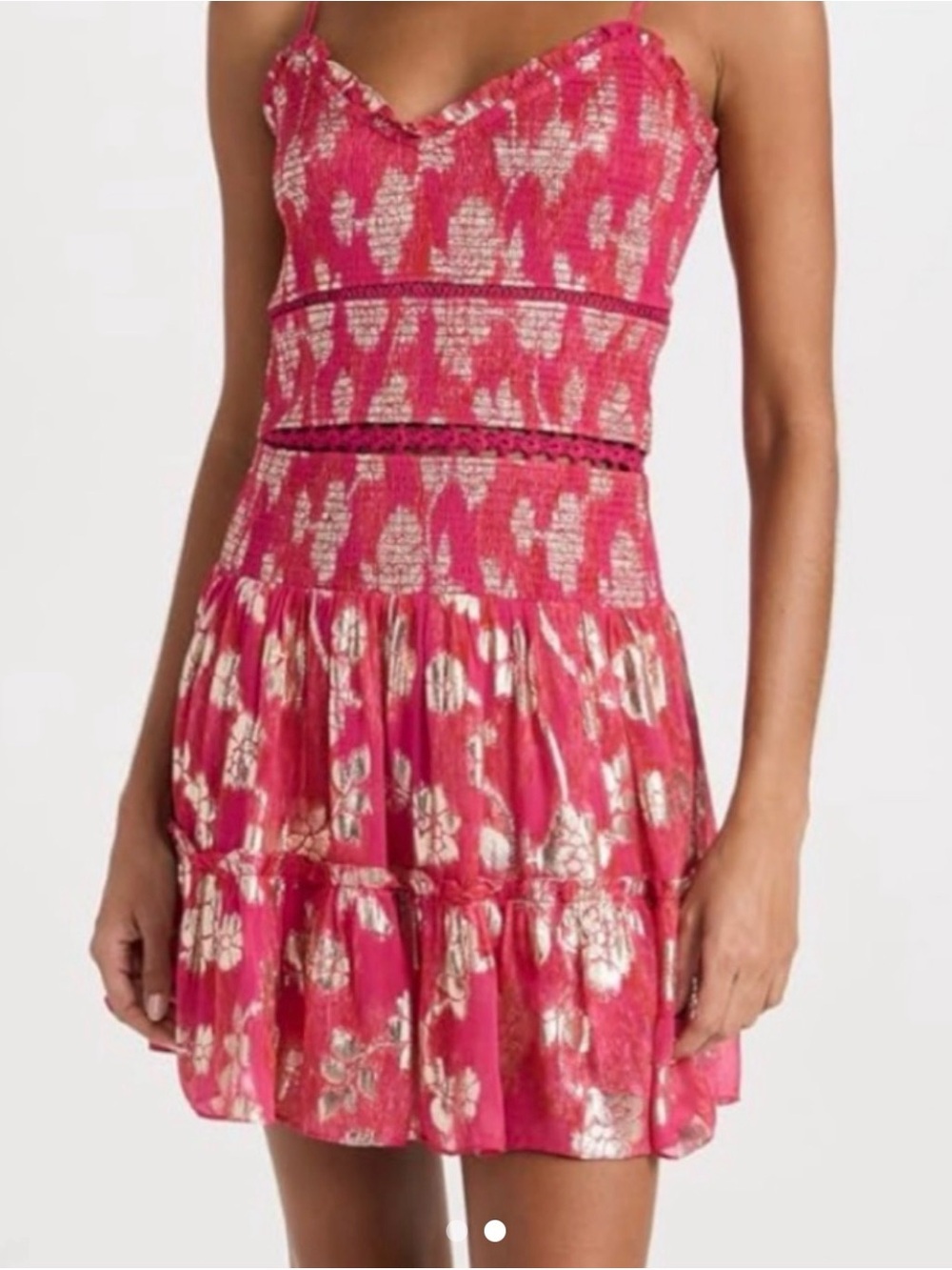 Hemant and Nandita Pink Metallic Floral Smocked Mini Dress